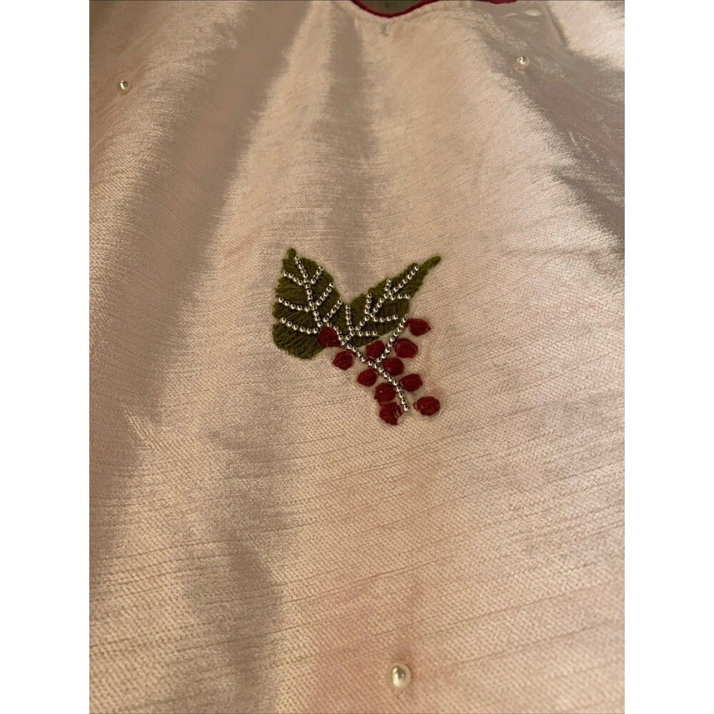 New Anthropologie Christmas Tree Skirt Coretta 60" Embroidered Beaded Pink Boho - Picture 7 of 16